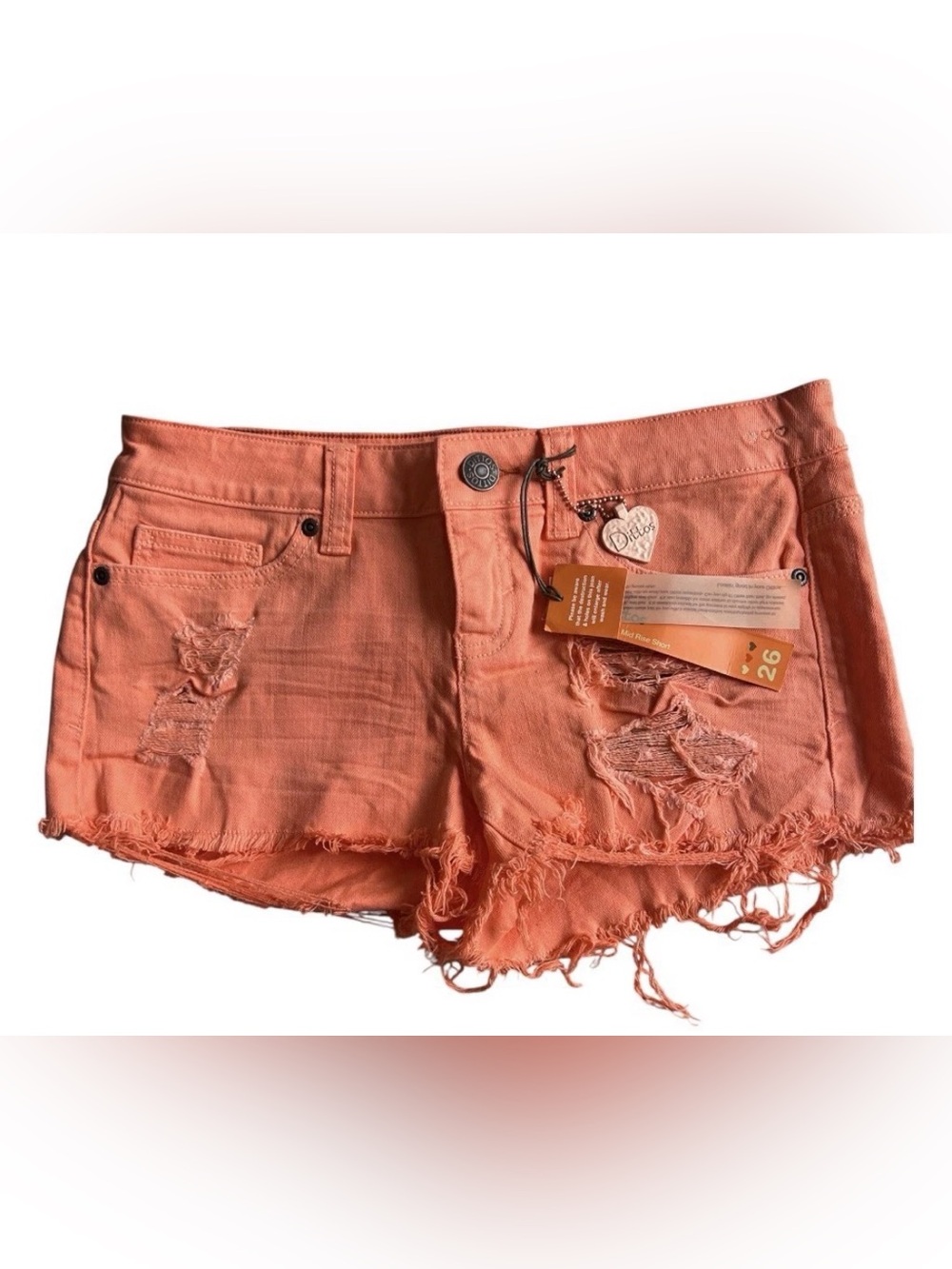 Dittos Coral Distressed Frayed Denim Shorts